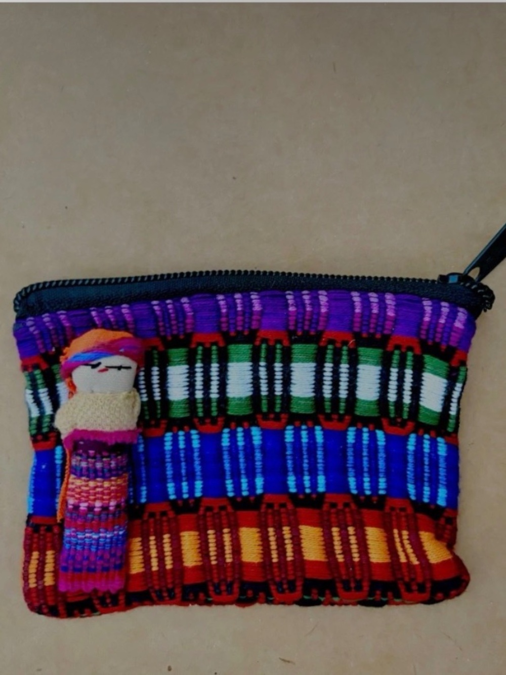 Guatemalan Woven Coin Purse Colorful Handmade Textile Zipper Pouch Worry Doll